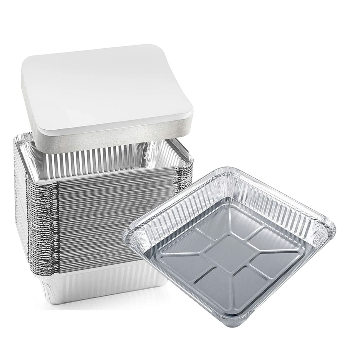 TBUY ROSE Aluminum Trays with Lids 9x9 for Serving Food Turkey Catering Disposable Aluminum Foil Pans for Baking Cakes, Bread, Meatloaf, Lasagna, 30 Pack Sliver 9x9x2