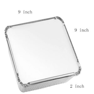 TBUY ROSE Aluminum Trays with Lids 9x9 for Serving Food Turkey Catering Disposable Aluminum Foil Pans for Baking Cakes, Bread, Meatloaf, Lasagna, 30 Pack Sliver 9x9x2