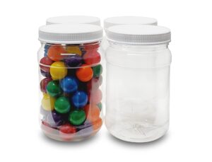 ljdeals 32 oz clear plastic jars with lids, storage containers, wide mouth, pet mason jars, food safe, bpa free, pack of 4, made in usa