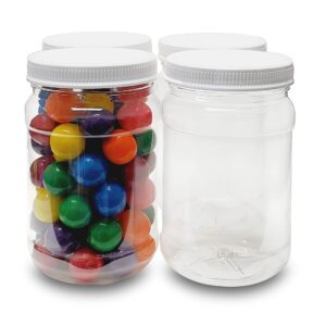 ljdeals 32 oz Clear Plastic Jars with Lids, Storage Containers, Wide Mouth, PET Mason Jars, Food Safe, BPA Free, Pack of 4, Made in USA