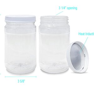 ljdeals 32 oz Clear Plastic Jars with Lids, Storage Containers, Wide Mouth, PET Mason Jars, Food Safe, BPA Free, Pack of 4, Made in USA