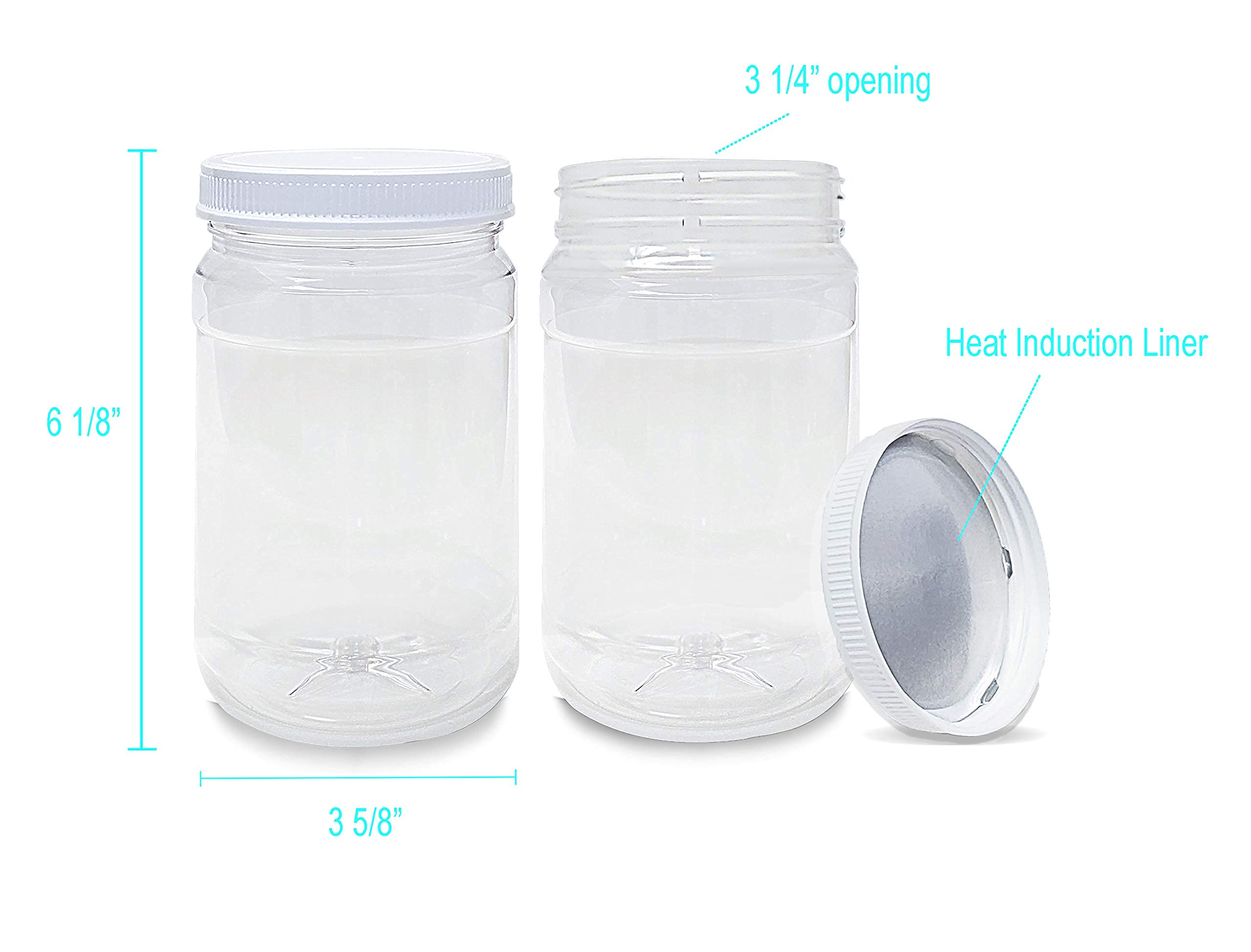 ljdeals 32 oz Clear Plastic Jars with Lids, Storage Containers, Wide Mouth, PET Mason Jars, Food Safe, BPA Free, Pack of 4, Made in USA