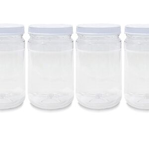 ljdeals 32 oz Clear Plastic Jars with Lids, Storage Containers, Wide Mouth, PET Mason Jars, Food Safe, BPA Free, Pack of 4, Made in USA