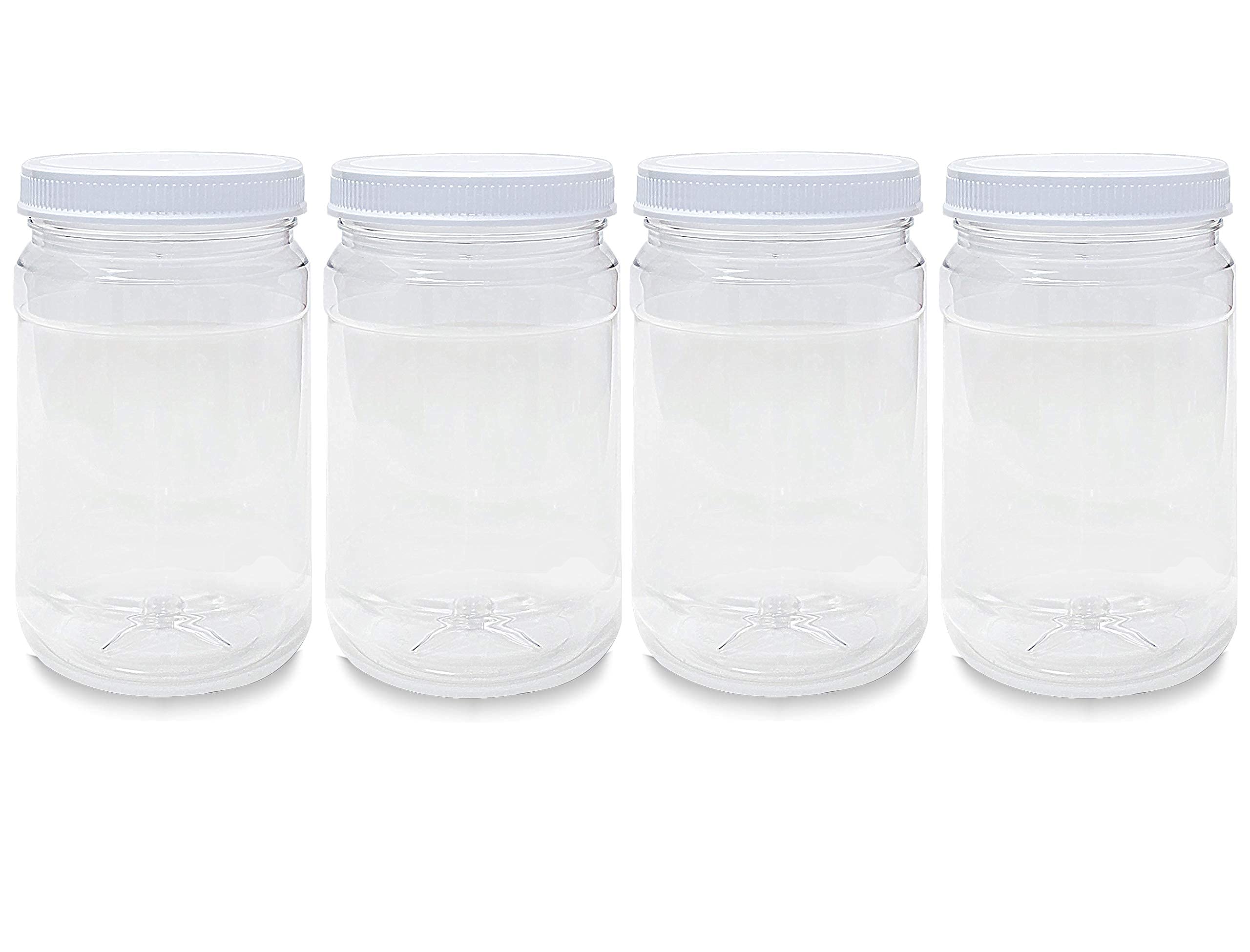 ljdeals 32 oz Clear Plastic Jars with Lids, Storage Containers, Wide Mouth, PET Mason Jars, Food Safe, BPA Free, Pack of 4, Made in USA