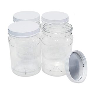 ljdeals 32 oz Clear Plastic Jars with Lids, Storage Containers, Wide Mouth, PET Mason Jars, Food Safe, BPA Free, Pack of 4, Made in USA