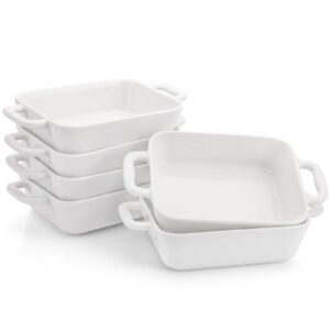 foraineam 6 pieces bakeware set, white porcelain souffle dishes creme brulee ramekins, 6-1/4 x 4-3/4 inch rectangular baking pans with double handles