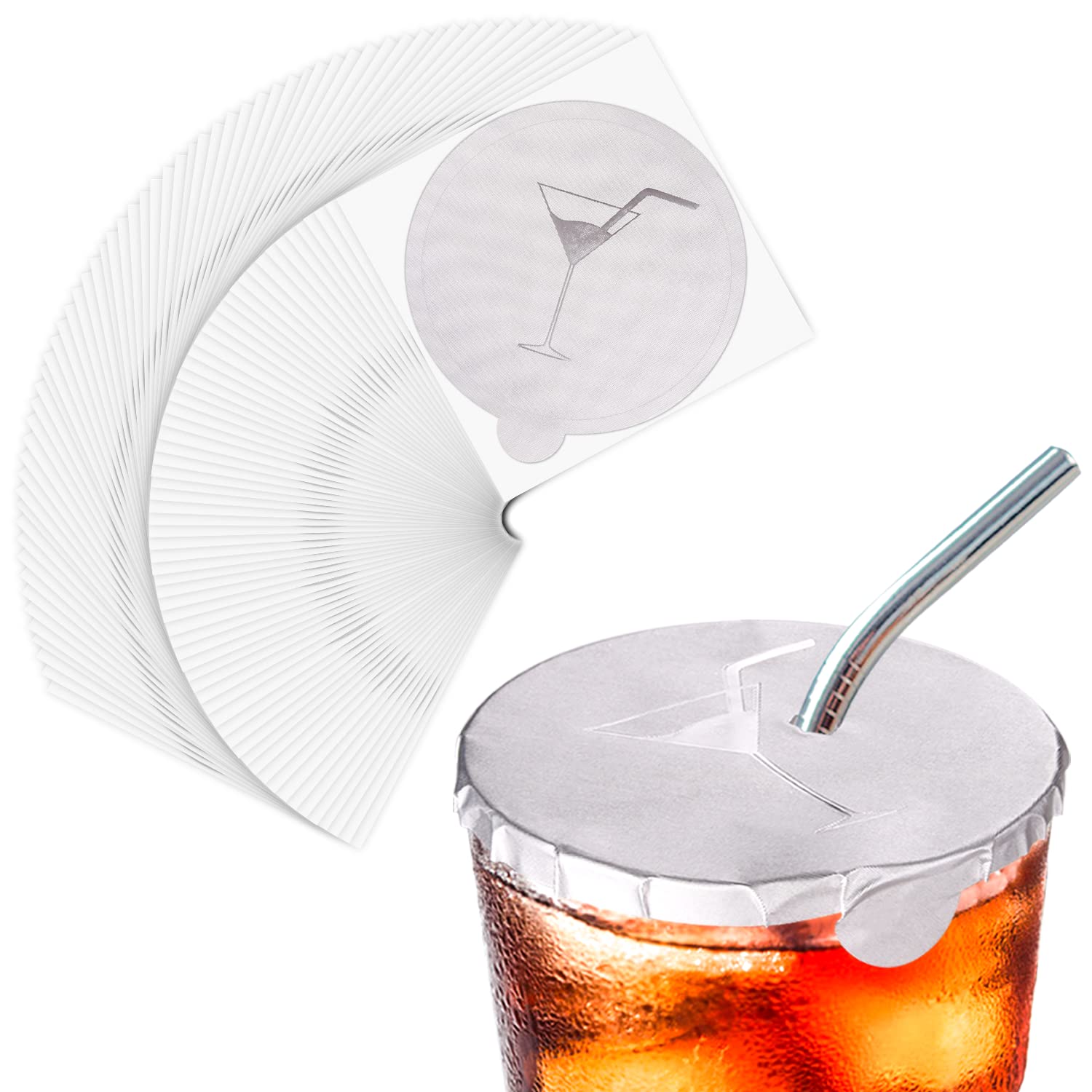 Drink Protective Cap 50 Pack, drink covers for alcohol protection, Keeps Unwanted Items From Getting Into Drink Cups, Fits Most Cup Sizes