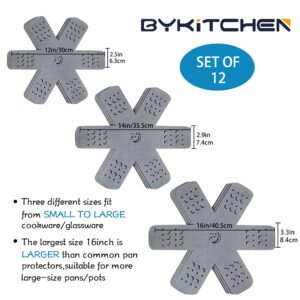 BYKITCHEN Pan Pot Protectors, Pan Protector with Stars and Moons, Set of 12 and 3 Different Sizes, Larger&Thicker Gray Pan Separators/Pot Protectors for Stacking and Protecting Your Cookware
