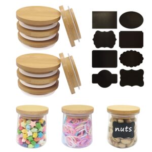 oui yogurt jar lids - 8 pack oui yogurt bamboo jar lids set, reusable oui lids natural bamboo lids for oui yogurt jars with labels & silicone sealing rings, perfect sealing