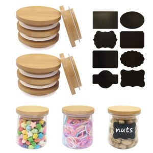 Oui Yogurt Jar Lids - 8 Pack Oui Yogurt Bamboo Jar Lids Set, Reusable Oui Lids Natural Bamboo Lids for Oui Yogurt Jars with Labels & Silicone Sealing Rings, Perfect Sealing