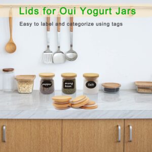 Oui Yogurt Jar Lids - 8 Pack Oui Yogurt Bamboo Jar Lids Set, Reusable Oui Lids Natural Bamboo Lids for Oui Yogurt Jars with Labels & Silicone Sealing Rings, Perfect Sealing