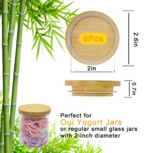 Oui Yogurt Jar Lids - 8 Pack Oui Yogurt Bamboo Jar Lids Set, Reusable Oui Lids Natural Bamboo Lids for Oui Yogurt Jars with Labels & Silicone Sealing Rings, Perfect Sealing