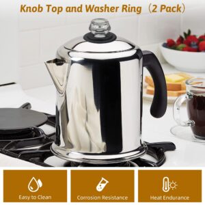 Omoojee Coffee Percolators Knob Top and Washer Ring, 2 Sets Camping Coffee Pot Top Replacement Parts, Compatible with Farberware Coffee Maker