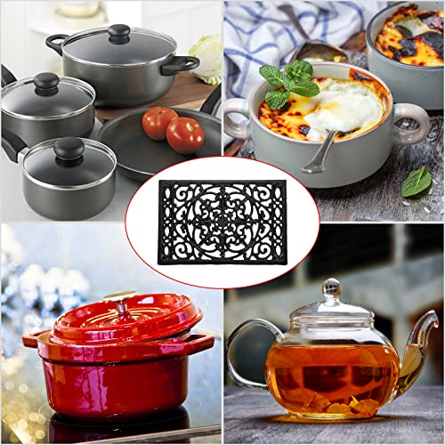 Sumnacon 2Pcs Rectangle Cast Iron Trivet - Heat Resistant Iron Trivet for Hot Dish Pot Pan Plate Teapot, Rustic Cast Iron Hot Dish Plate Holder for Kitchen Dining Table Countertop Cooktop