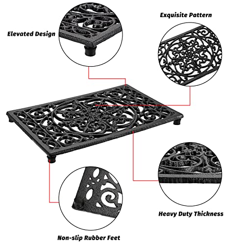 Sumnacon 2Pcs Rectangle Cast Iron Trivet - Heat Resistant Iron Trivet for Hot Dish Pot Pan Plate Teapot, Rustic Cast Iron Hot Dish Plate Holder for Kitchen Dining Table Countertop Cooktop