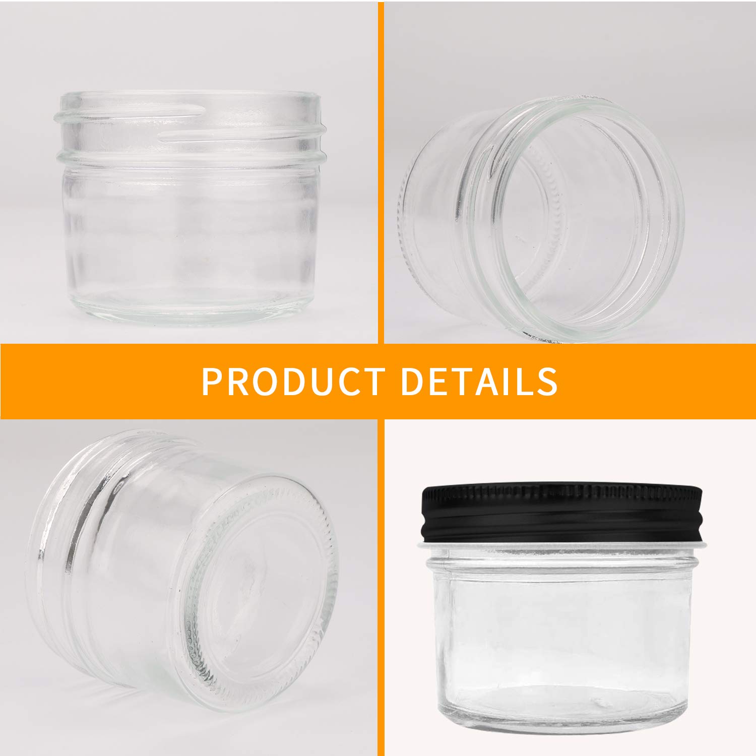 4oz Glass Jars With Lids And Bands,Small Mason Jars Wide Mouth,Mini Canning Jars With Black Lids For Honey,Jam,Jelly,Baby Foods,Wedding Favor,Shower Favors,Spice Jars For Kitchen & Home,Set of 40