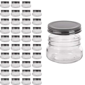 qappda mini mason jars glass canning jars,5 oz jelly jars with regular lids(black) small jars for honey,jam,favors,baby foods,spice jars 40 pack