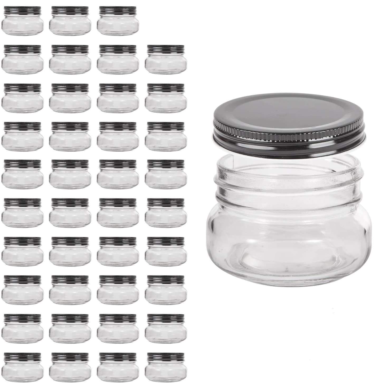 QAPPDA Mini Mason Jars Glass Canning Jars,5 OZ Jelly Jars With Regular Lids(Black) Small Jars for Honey,Jam,Favors,Baby Foods,Spice Jars 40 PACK