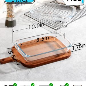 Mini-1 Quart Glass Baking Dish for Oven, 2 Pcs Single Serving Glass Pan for Cooking Oblong Casserole Dish Rectangular Baking Pan Glass Bakeware