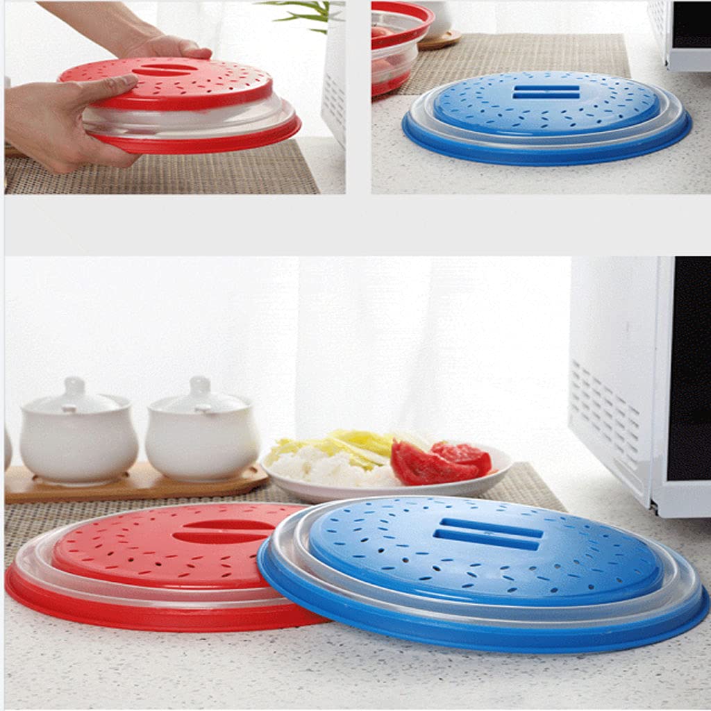 N-brand Collapsible Microwave Splatter Cover For Food With Silicone Mats, 10.5 Inch, Dishwasher-safe, Microwave Plate Cover With Steam Vent，BPA-Free & Non-Toxic (2 pcs, red,blue)