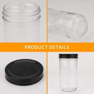 QAPPDA 12 Ounce Mason Jars,Clear Regular Mouth Glass Jars with Black Lids Set of 20,350ml Canning Jars Kitchen Storage Jars for Spice,Honey,Jam,Wedding Favor