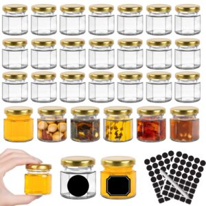 keketin 1.5oz honey jars,30 pack hexagonal glass jars with gold lids,45ml small canning jar mini storage glass jars for jams,fruits,spices,nuts,jellies,baby foods