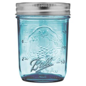 Ball Regular Mouth Elite Collection Half Pint Mason Jars with Lids and Bands, 8-Ounces, Blue (4-Pack)