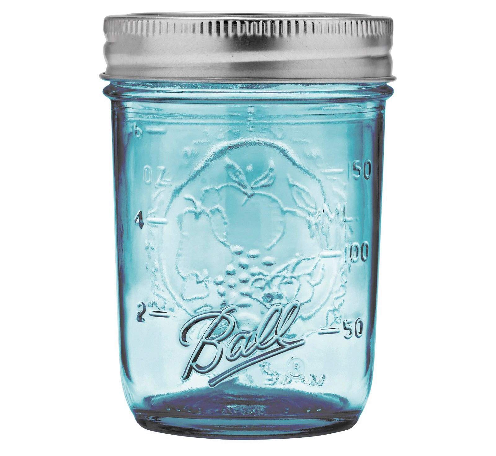 Ball Regular Mouth Elite Collection Half Pint Mason Jars with Lids and Bands, 8-Ounces, Blue (4-Pack)