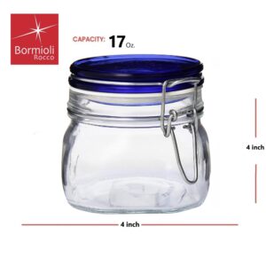 Bormioli Rocco Fido Collection, 2 Pack, 17 Oz. Food Storage Glass Jars, Airtight Rubber Seal & Glass Lid, With Stainless Wire Clamp, Made In Italy.