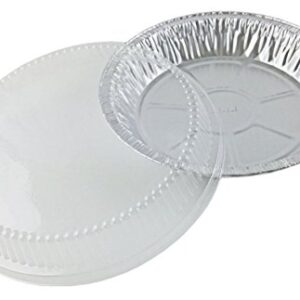 PACTOGO 9" Aluminum Foil Pie Pans 1 1/4" Extra Deep with Clear Dome Lids - Made in USA Disposable Tins (Pack of 10 Sets)