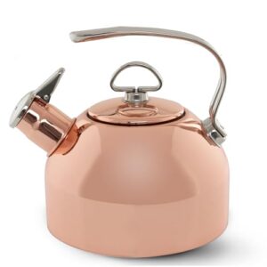 chantal classic teakettle, 1.8 qt, food grade pure copper, 2-tone harmonica whistle, rapid boil and even heating (copper)