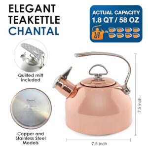 Chantal Classic Teakettle, 1.8 QT, Food Grade Pure Copper, 2-Tone Harmonica Whistle, Rapid Boil and Even Heating (Copper)