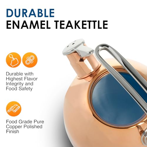 Chantal Classic Teakettle, 1.8 QT, Food Grade Pure Copper, 2-Tone Harmonica Whistle, Rapid Boil and Even Heating (Copper)