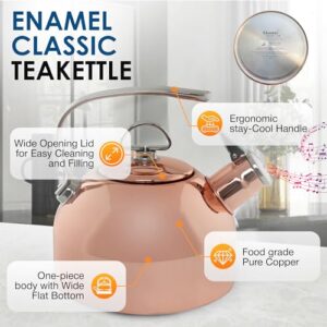 Chantal Classic Teakettle, 1.8 QT, Food Grade Pure Copper, 2-Tone Harmonica Whistle, Rapid Boil and Even Heating (Copper)