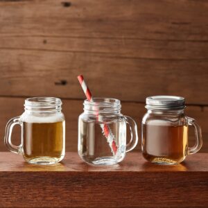 Hayley Cherie 2.5 oz Glass Mason Jars with Handles and Metal Lids, 10 pack, Air-tight, Small Favor Mugs with Chalkboard Labels for Drinks, Shots, Candy, Parties, Weddings, Gifts