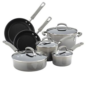 rachael ray brights nonstick cookware pots and pans set, sea -salt gray