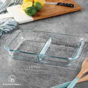 Divided Glass Casserole Baking Dish, Rectangular Bakeware Set 2.3 Qt Each, Oven to Table Clear Glass Lasagna Pan with Divider-2 Pack