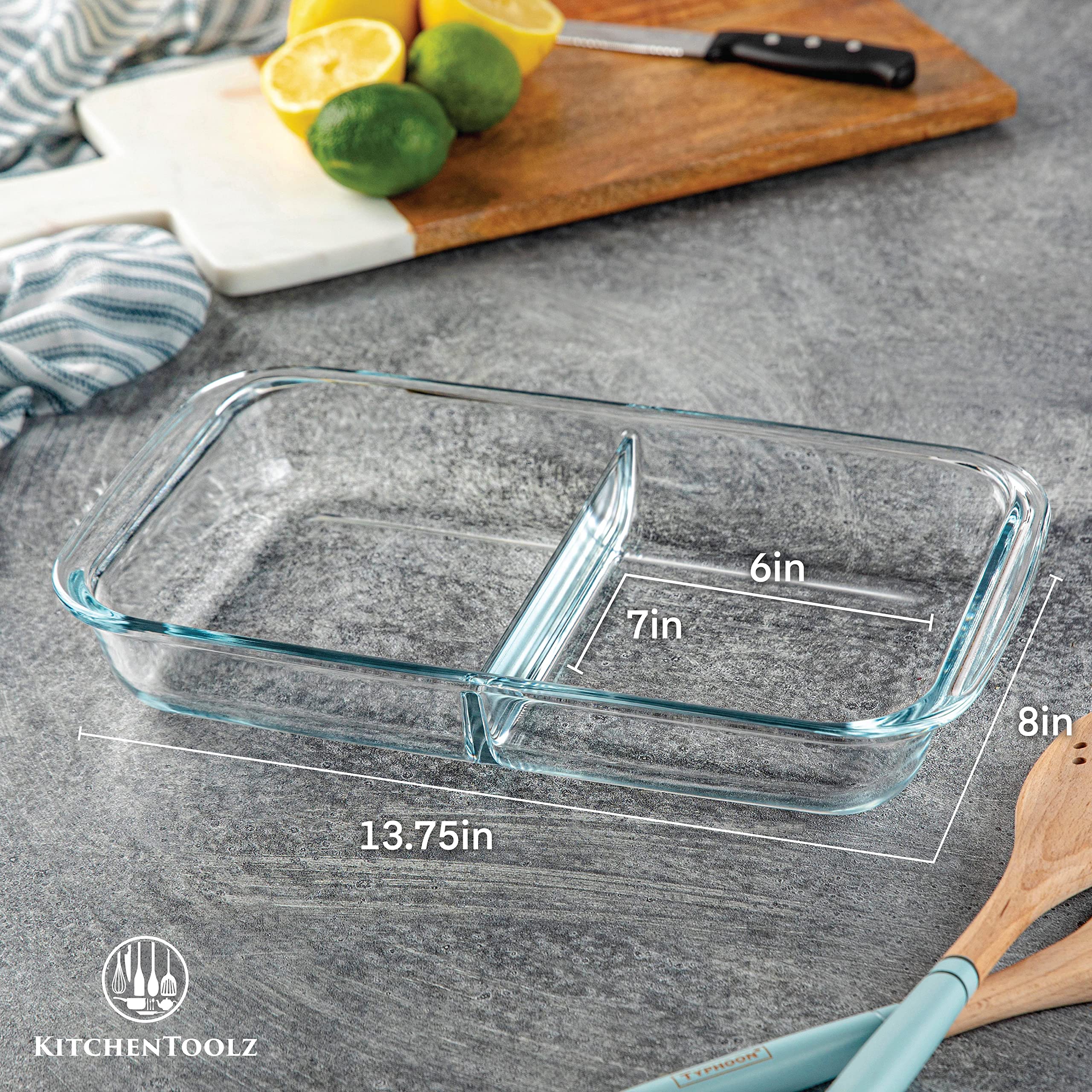 Divided Glass Casserole Baking Dish, Rectangular Bakeware Set 2.3 Qt Each, Oven to Table Clear Glass Lasagna Pan with Divider-2 Pack