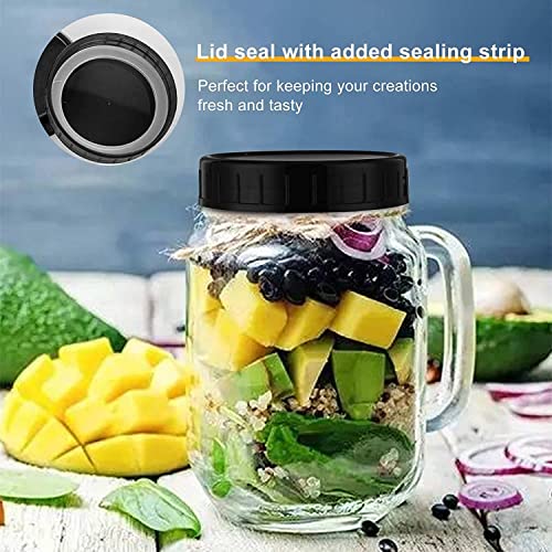 8 Pcs Plastic Mason Jar Lids with Leak-proof Silicone Ring,86mm Reusable Wide Mouth Canning Jar Lids,Plastic Storage Caps for Canning Jars (Black)