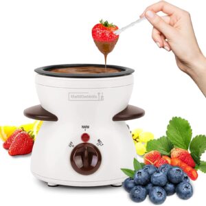 multioutools mini electric fondue pot set with dipping forks, chocolate melts candy melts fondue pot, melting chocolate small pot for chocolate caramel cheese (white)