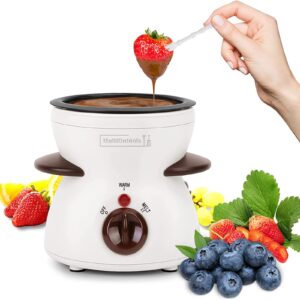 MultiOutools Mini Electric Fondue Pot Set with Dipping Forks, Chocolate Melts Candy Melts Fondue Pot, Melting Chocolate Small Pot for Chocolate Caramel Cheese (white)