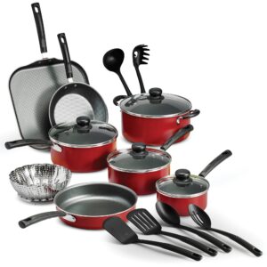 18 piece non-stick cookware set (color : red)