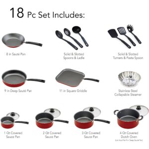 18 Piece Non-stick Cookware Set (Color : Red)