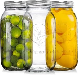 tebery 3 pack wide mouth mason jars 64 oz with airtight lids and band, 1/2 gallon clear glass storage jars for canning, fermenting, pickling, storing