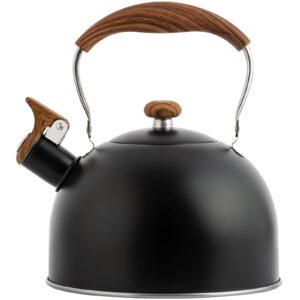 whistling tea kettles with wood grain adjustment nylon handle, 2.3 quart capacity with capsule base tea kettle, black