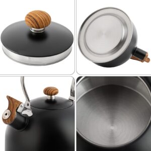 Whistling Tea Kettles with Wood Grain adjustment Nylon Handle, 2.3 Quart Capacity with Capsule Base Tea Kettle, Black