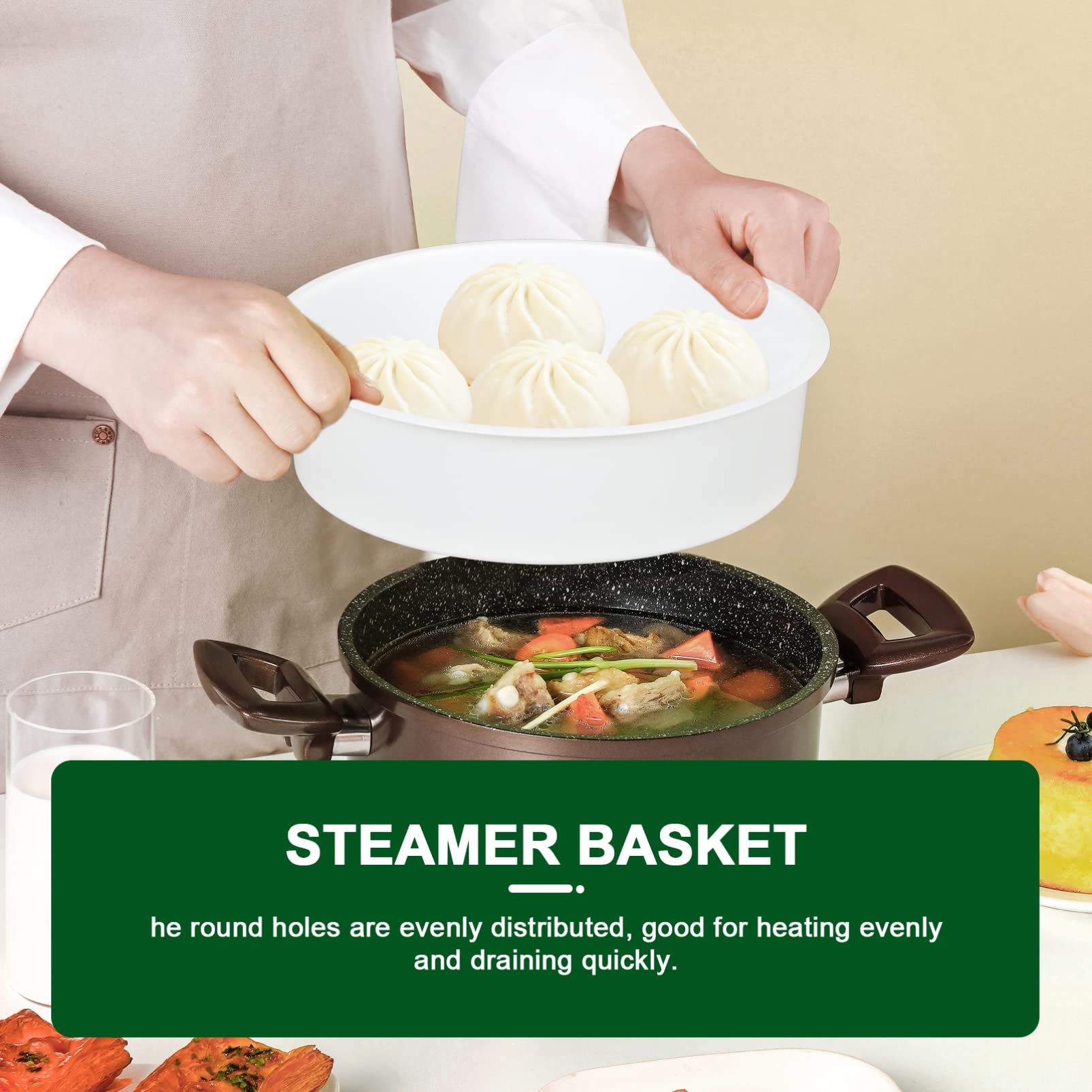 Angoily 2pcs Plastic Steaming Rack Steamer Basket 2.74ft Plastic Steaming Stand Steam Basket for 8.86in Rice Cooker Warmer Kitchen Cookware (White)