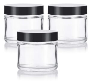 juvitus clear thick glass straight sided jar - 2 oz / 60 ml (3 pack) airtight smell proof bpa free lids