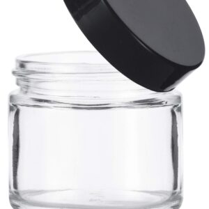 JUVITUS Clear Thick Glass Straight Sided Jar - 2 oz / 60 ml (3 pack) Airtight Smell Proof BPA Free Lids