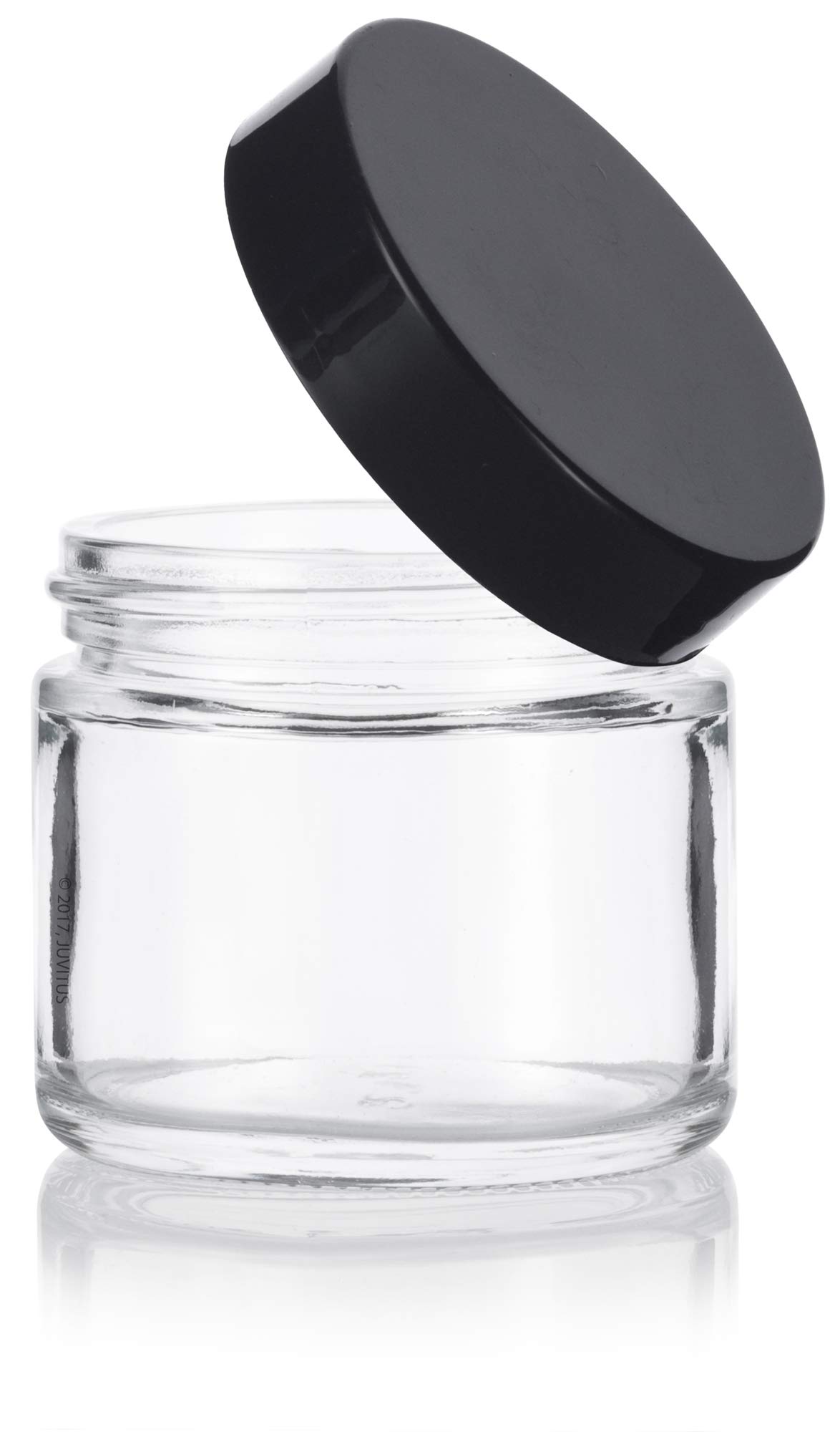 JUVITUS Clear Thick Glass Straight Sided Jar - 2 oz / 60 ml (3 pack) Airtight Smell Proof BPA Free Lids